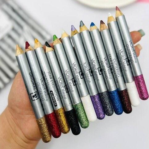 12 Pcs Glitter Eyeliner Pencils – Metallic Colors Eyeliners & Eyeshadow Pencil Set, Natural Long Lasting