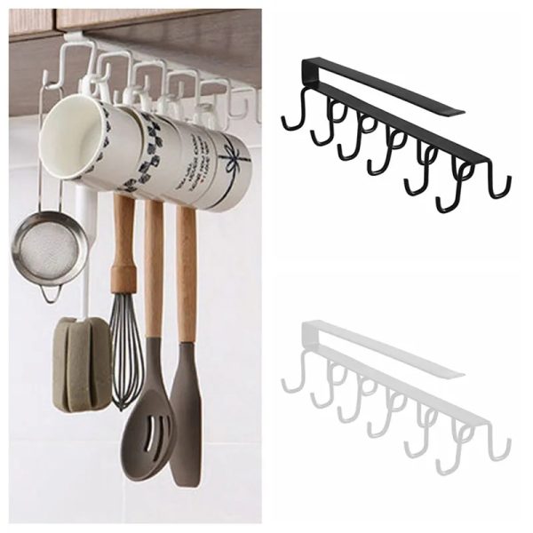 Heavy Duty Iron 12 Hooks Storage Shelf Under The Cabinet, Easy To Install, Mug Hanger, Cup Hanger