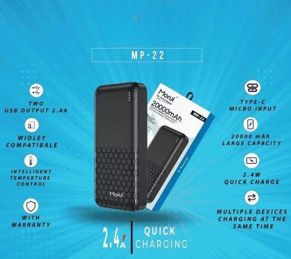 Morui Mp-22 Portable Power Bank 20000mah 2.4a Quick Charging