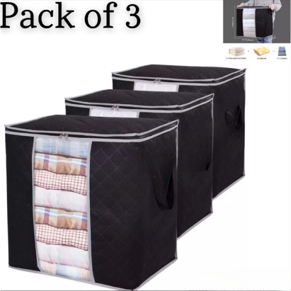 Pack Of 3 – 110gsm New Waterproof Home Storage Bag Foldable Non Woven Oxford Cloth Bedding Suits Pillows Closet Organizer Bags Organizer Zipper Bag (random Color)